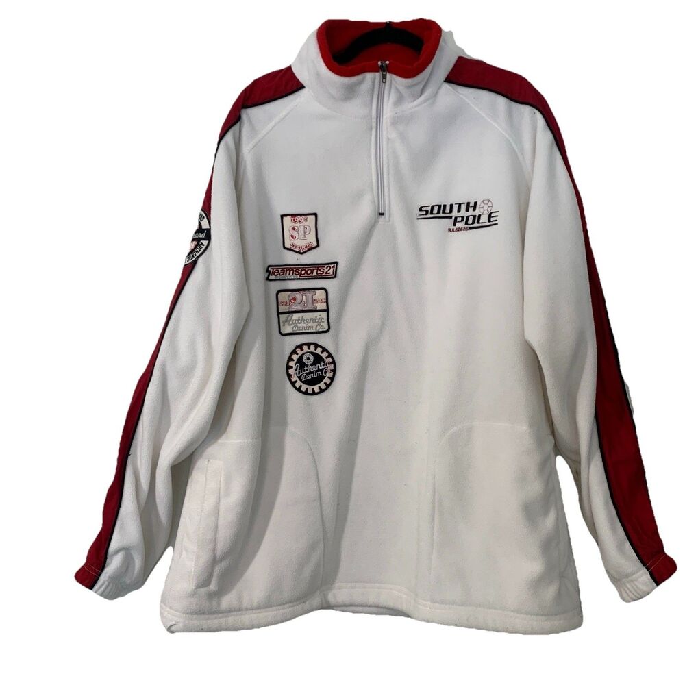 South Pole Mens 2XL Fleece 1/4 Zip Pullover Red Embroidery 90s Y2K Street Wear